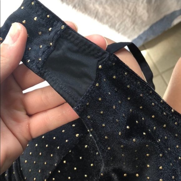 Classy Black Studded Velvet Bra Thong Set - Picture 8 of 9